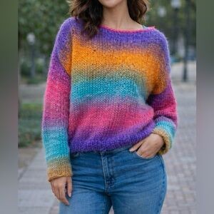 🧶 Hand Knitted Rainbow Sweater, size M
